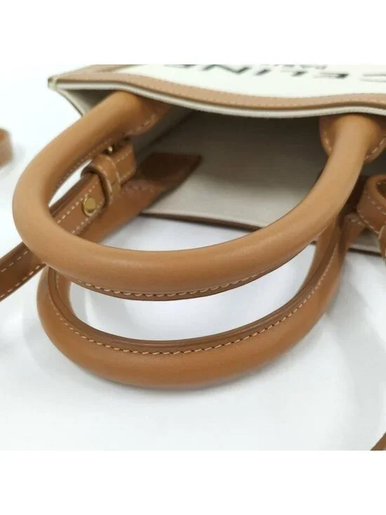 Celine Mini Vertical Cover 2-Way Bag Canvas Leather Brown Off White - Picture 7 of 9